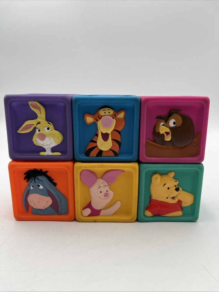 Vtg Disney Winnie The Pooh & Friends Soft Rubber Toy Blocks Baby Lot Of 6