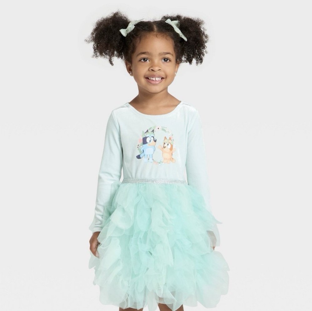 Bluey Dress Girls 2T Light Blue Velour Ballerina Tutu Long Sleeve Party NEW
