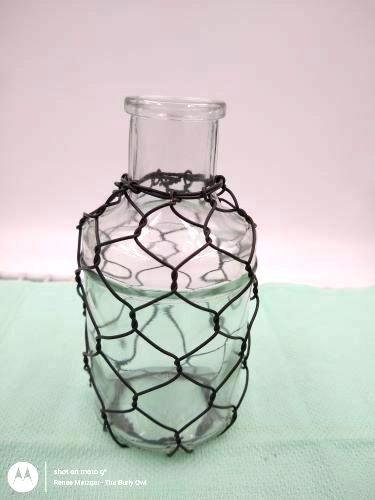 Wire Mesh Bottle Vase Glass Clear Black Wire Rustic Round Lip Mouth 4