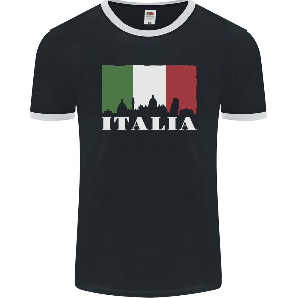 Italian Flag Ringer T-Shirt for Men - Italy Skyline Design by FotL