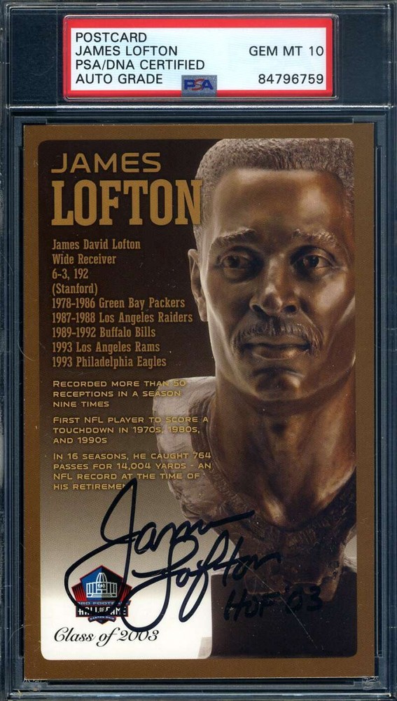 James Lofton Gem Mint 10 PSA DNA Signed HOF Bronze Bust Postcard Autograph