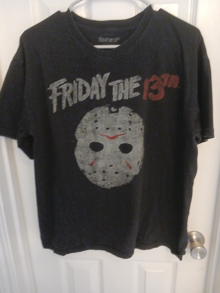 Friday The 13th Movie Jason Voorhees Fitted shirt LARGE- WORN EDGES