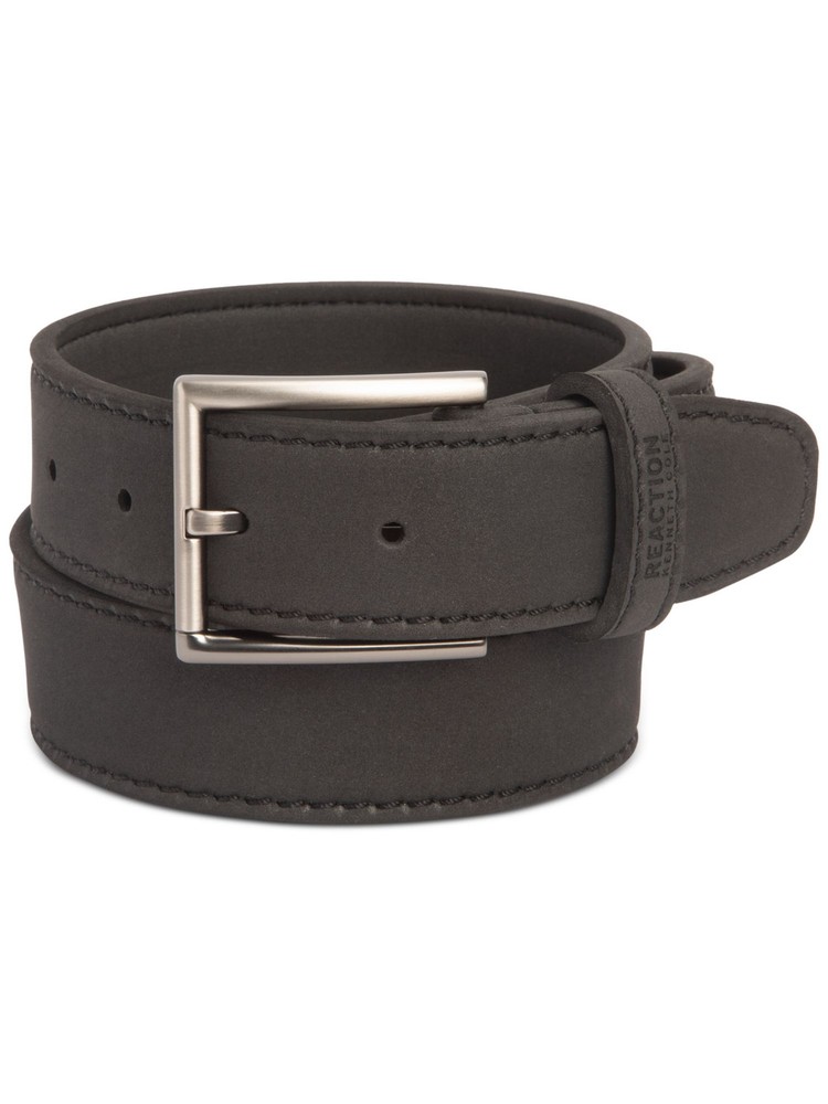 Kenneth Cole Men’s Black Faux Leather Casual Belt with Gunmetal Buckle