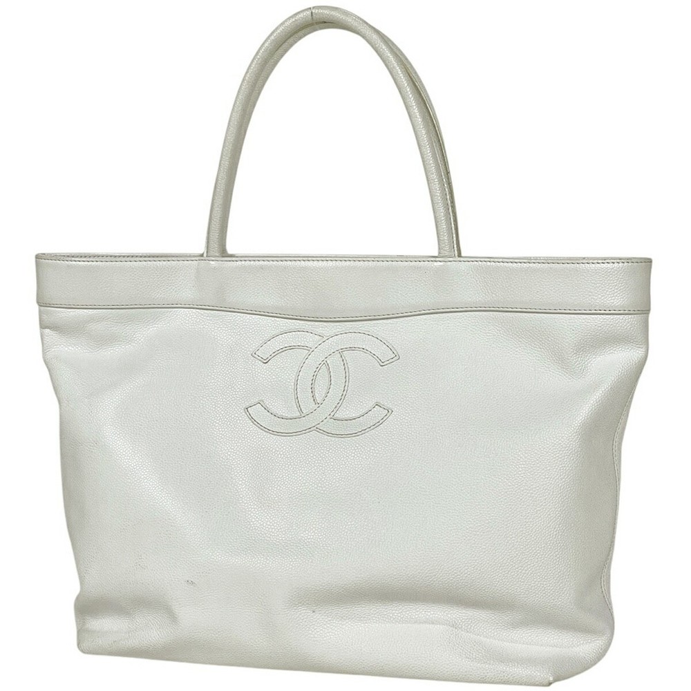 Chanel Coco Mark Tote Bag in White Caviar Leather Pre-Owned