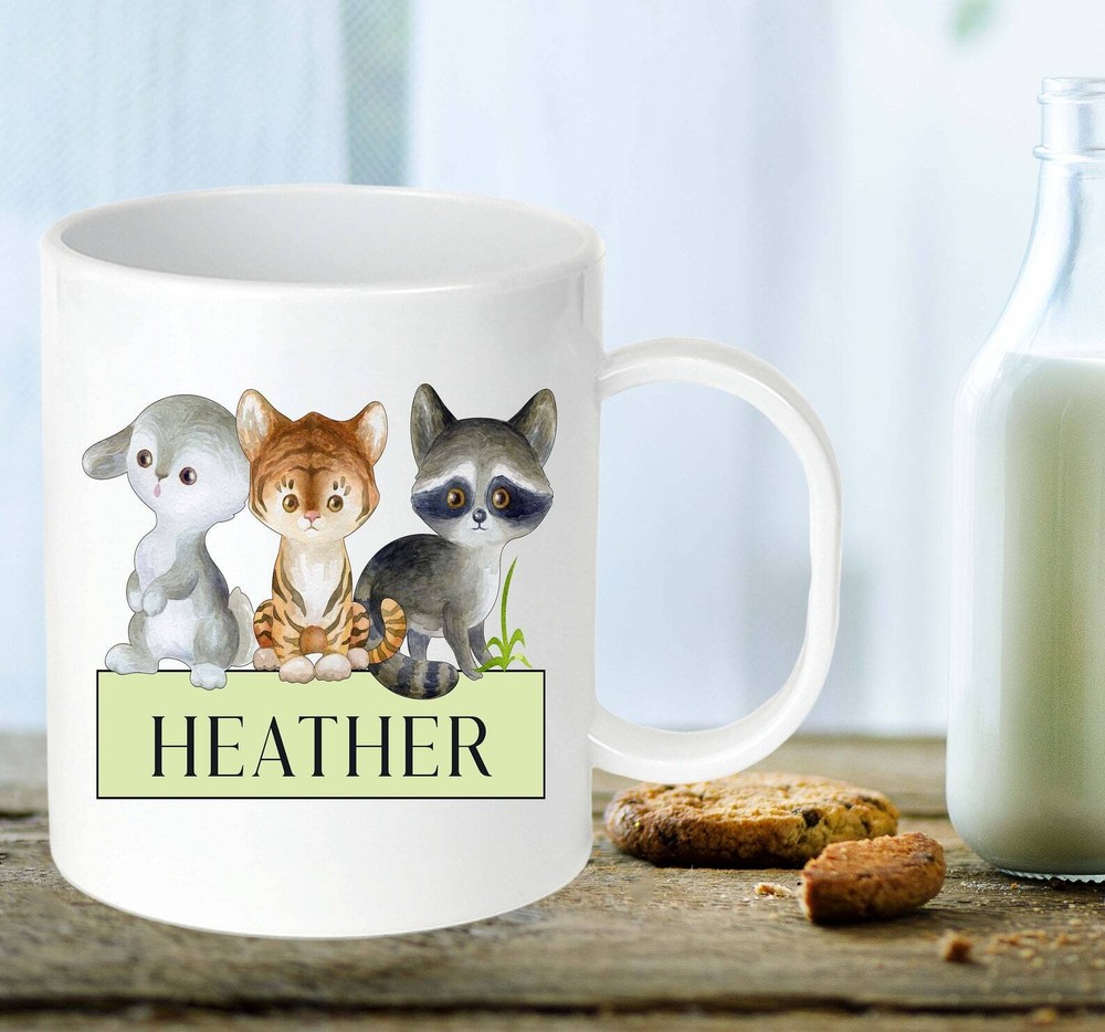 Personalized Animal Mug Kids Woodland Animals Mug Childs Bunny Cup Custom Kids