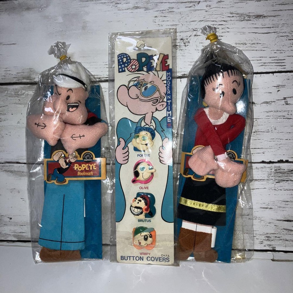 Popeye Goods Lot of 3 OLIVE BRUTUS WIMPY Bookmark Button Cover Plush Toy Retro