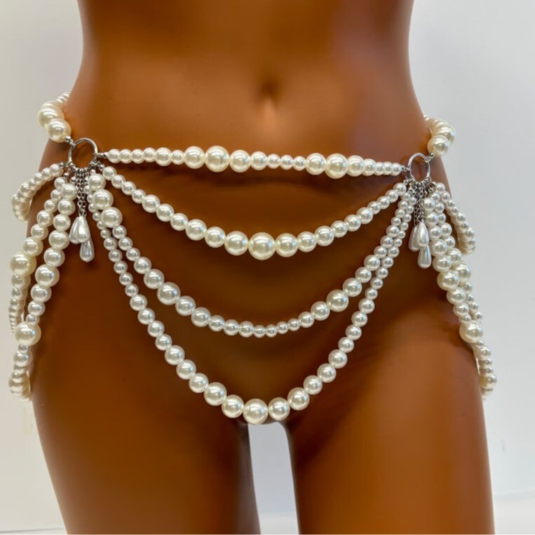 Elegant Multilayer Fake Pearl Waist Chain Tassel Belt for Women