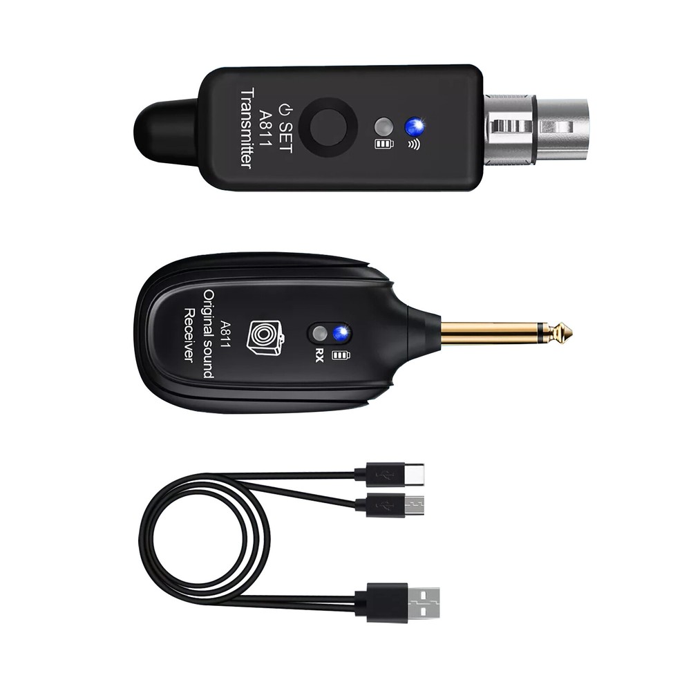 2.4GHz Wireless Microphone System with XLR Transmitter, Receiver, and Rechargeable Adapter for Seamless Audio Performance