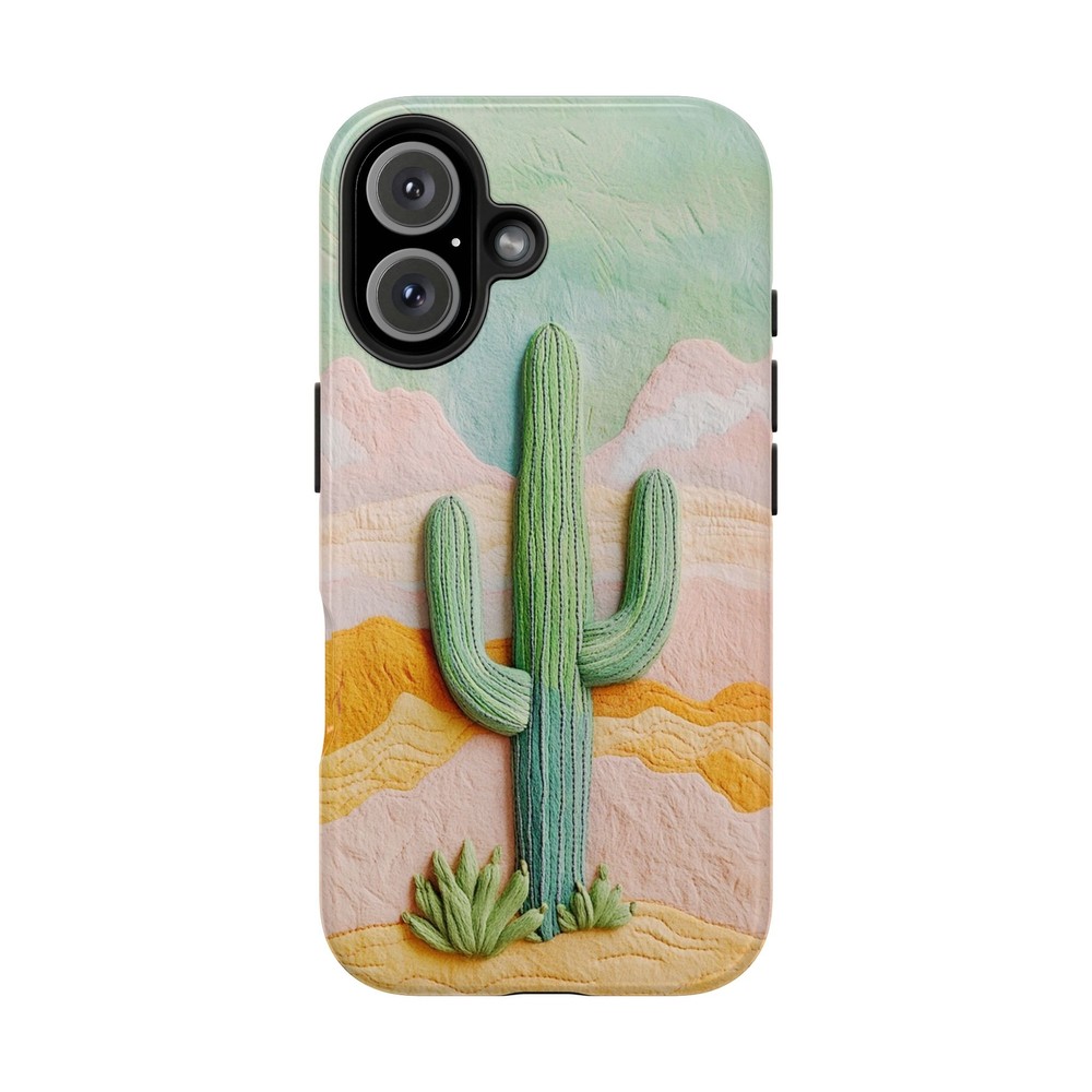 Cute Cactus Desert Embroidery Print Durable iPhone Case