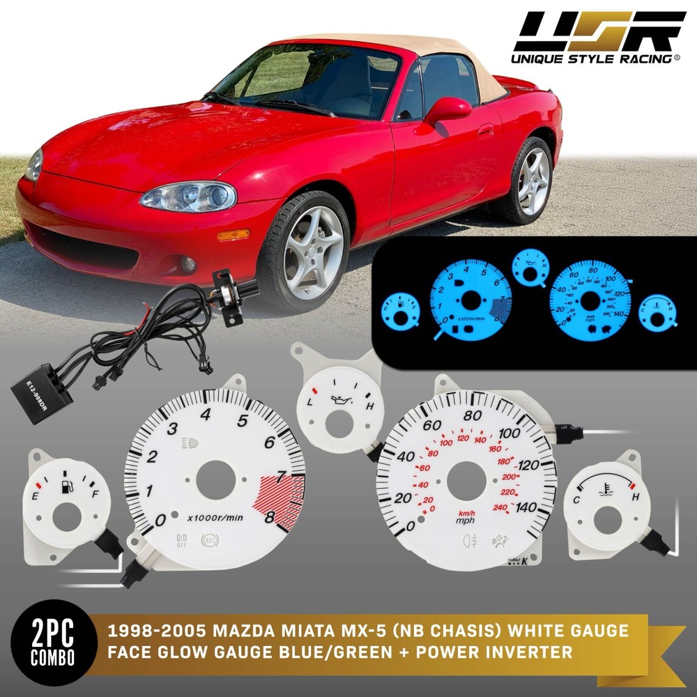 Blue/Green Glow Gauge White Overlay for 98-05 Mazda Miata MX5 NB Cluster