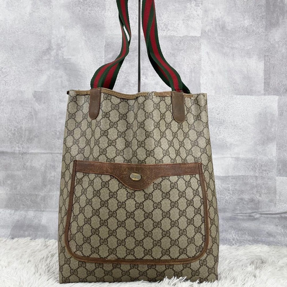 Vintage Gucci Sherry Line Brown PVC Leather Tote Bag Rare Collectible