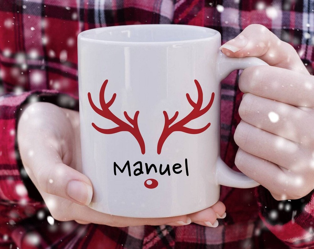 Personalized Christmas Reindeer Hot Chocolate Mug Custom Name Gift  