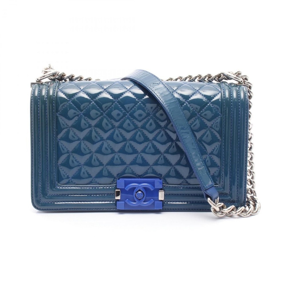 Chanel Boy Patent Leather Shoulder Bag Black 574997