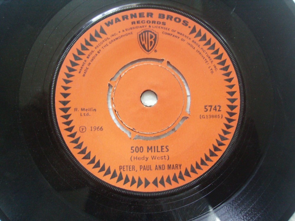 PETER PAUL & MARY  BLOWIN IN THE WIND/500 MILES RARE SINGLE 7
