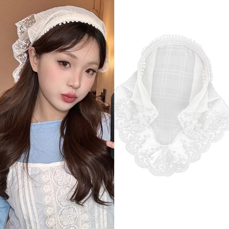 Hair Scarf Headband for Women Girls White Lace Head Kerchief Headband Soft Head