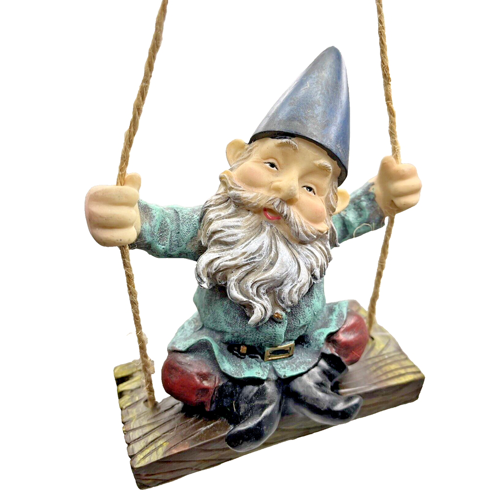 Lawn & Garden Art Decor -Gnome On A Swing by Yardwork Originals Outdoor VTG