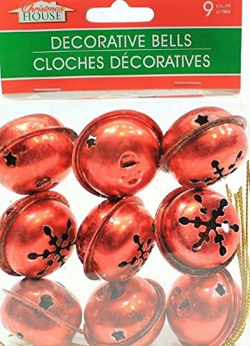 (Pack of 2)  18 Large Christmas Aged Finish Snowflake Cutout Jingle Bells (RED)