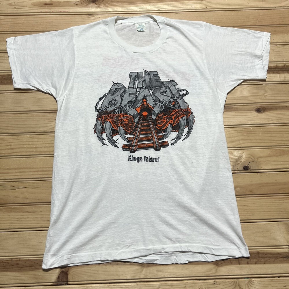 Vintage 80s The Beast Roller Coaster Kings Island Coca Cola Shirt Size L