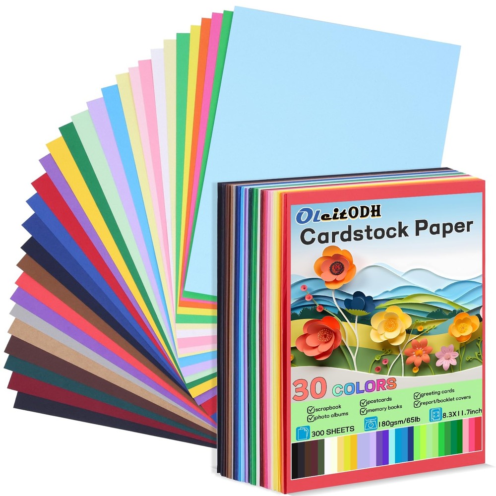 Colored Cardstock Bulk 300 sheets, 8.5” x 11” Cardstock Paper 30 Assorted Col...
