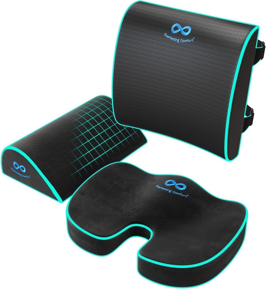 Back Cushion, & Foot Rest Bundle - Memory Foam Office Chair Cushions