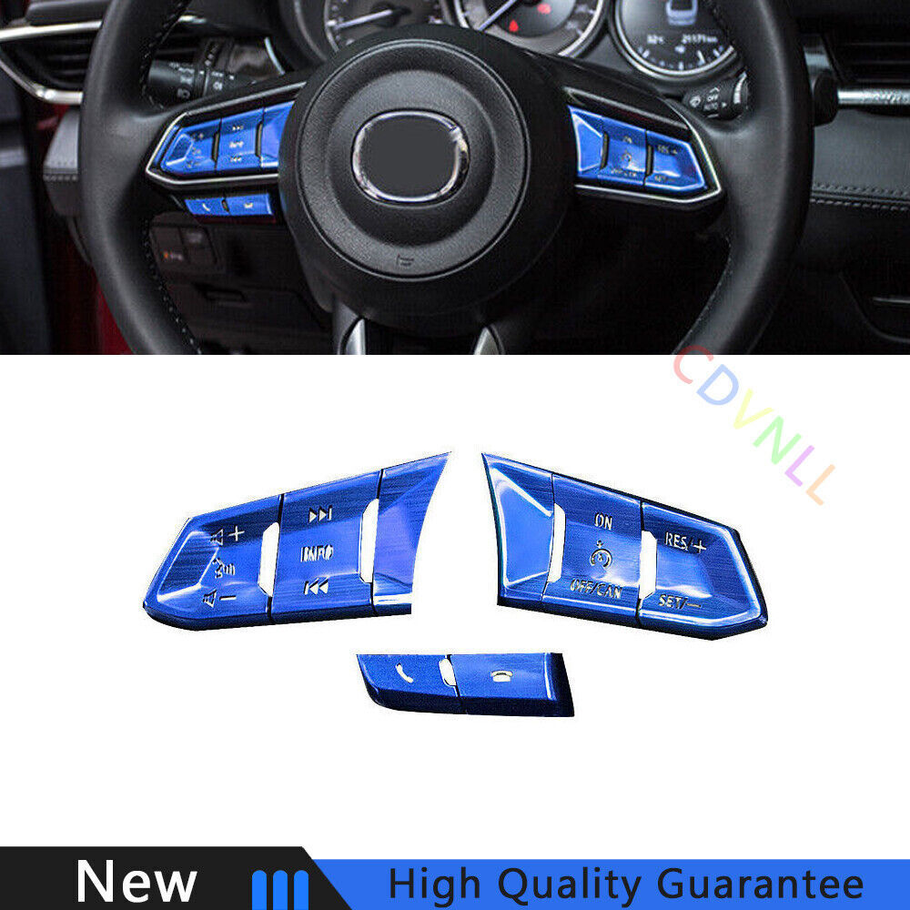 For Mazda 6 Atenza 2017-2019 Blue Aluminum Car Steering Wheel Switch Cover Trim