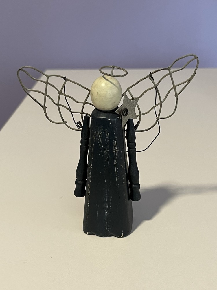 Vtg Ohio Wholesale Wood Angel Figurine With Wire Wings-Distressed Rustic 4