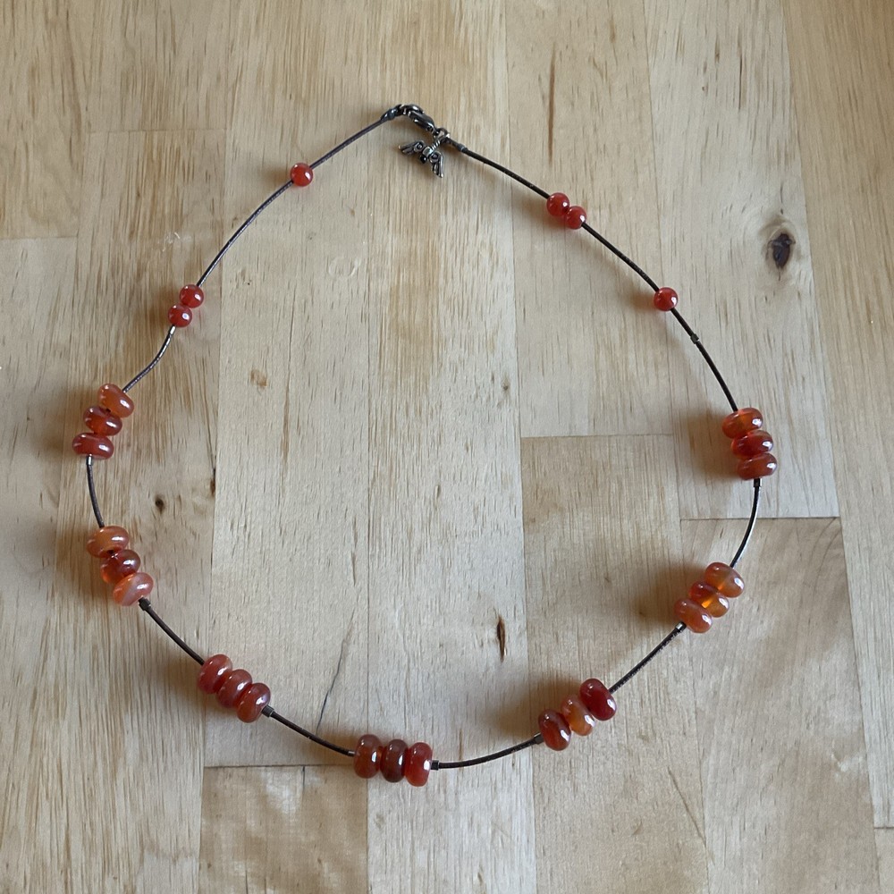 Artisan Red glass Beaded Necklace on a wire