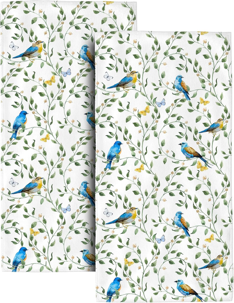 Bird Bath Hand Towels Set of 2 Soft Absorbent Garden Decorative Hand Towels for