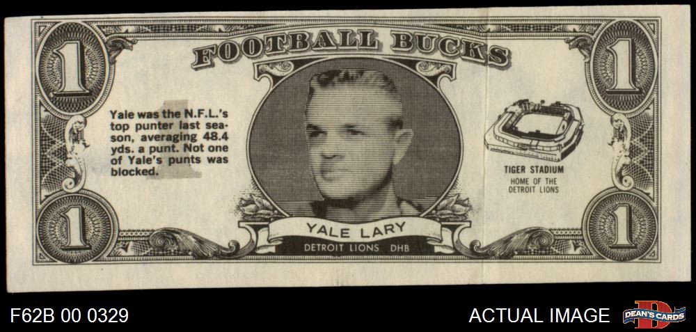 1962 Topps Football Bucks #14 Yale Lary Lions HOF Texas A&M 4 - VG/EX