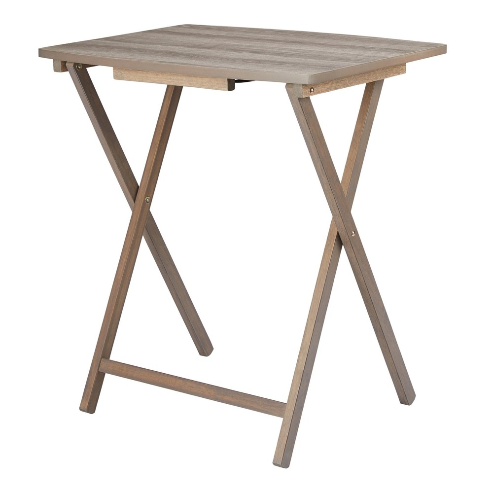 Rustic Gray Oversized 26x24in Folding Tray Table for Indoor Use