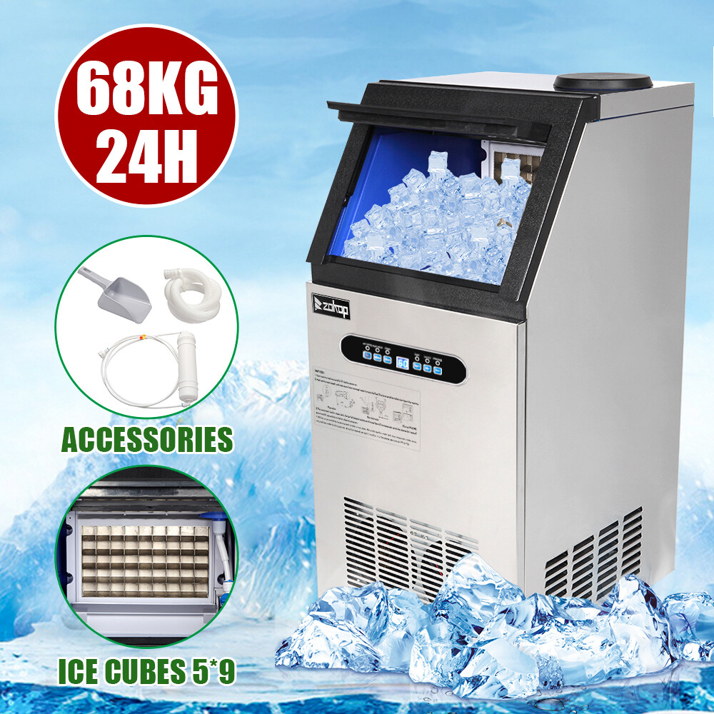 ZOKOP Commercial Ice Maker Stainless Steel 150lbs Cube Machine Timer Ice Storage