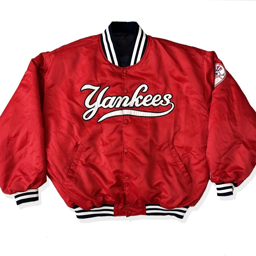 New York Yankees Vintage 90 Jacket Red Satin Bomber Style Varsity Jacket