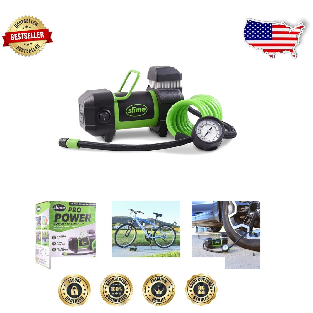 Heavy Duty Compact Tire Inflator with Multi-Purpose Air Adapters & Green Design