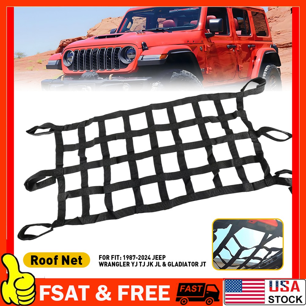 Black Mesh Cargo Net Auto Roof Net Hammock for Jeep Wrangler YJ TJ JK JL