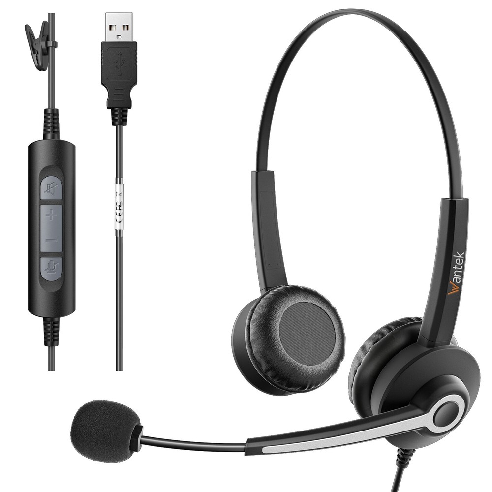 Wantek Wired USB Headset with Noise-Cancelling Microphone, Laptop, PC