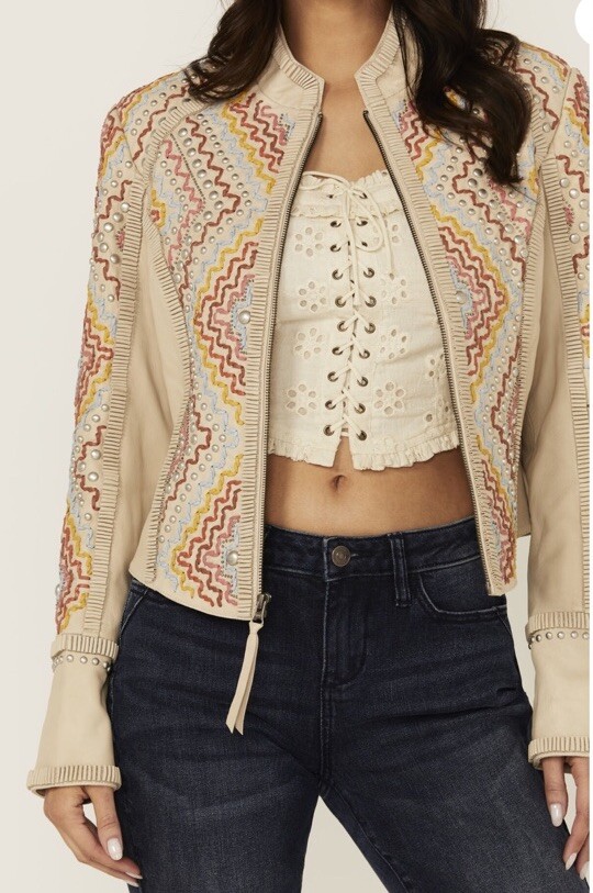Double D Ranch Anasazi Embroidered Studded Leather Jacket RTL 1395