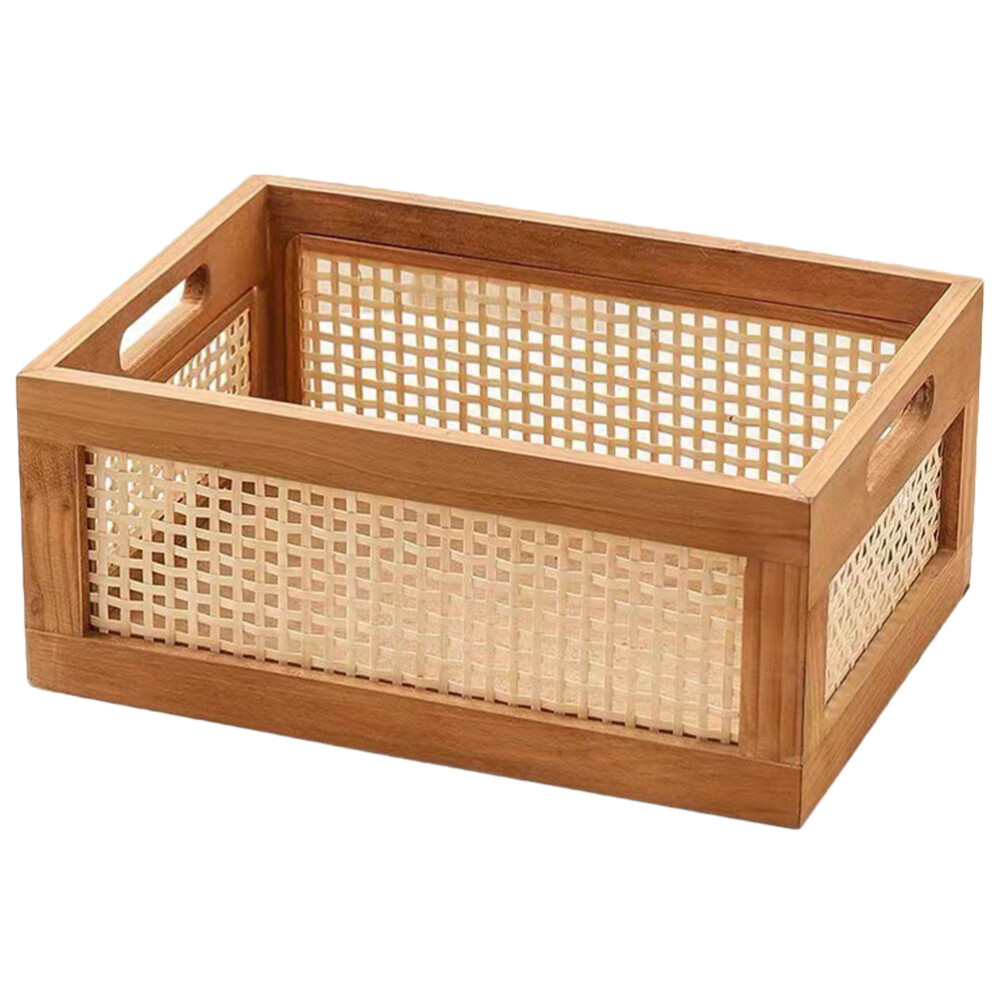 Wood Vintage Rattan Solid Storage Box Attractive Basket Sundry Container