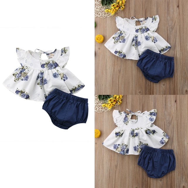 2PCS Newborn Infant Kids Baby Girl Summer Floral Tops Dress Shorts Outfits Set