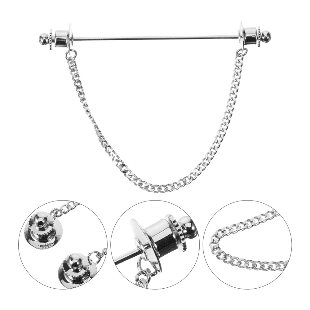 Men's Chain Tie Clip Brooch Collar Buckle Shirt Jewelry Pin