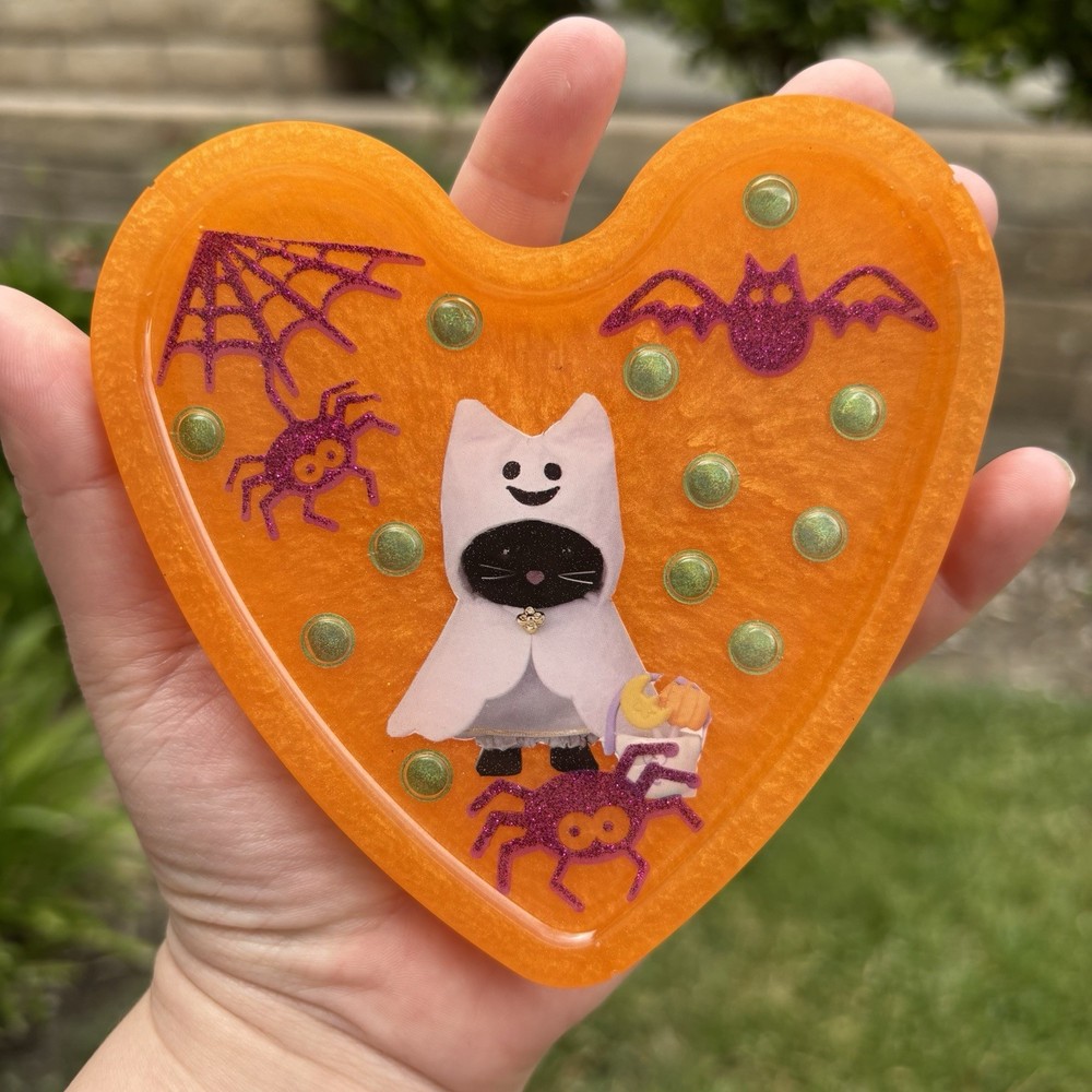 Bat Spider Ghost Halloween Calico Critters Heart Resin Coaster