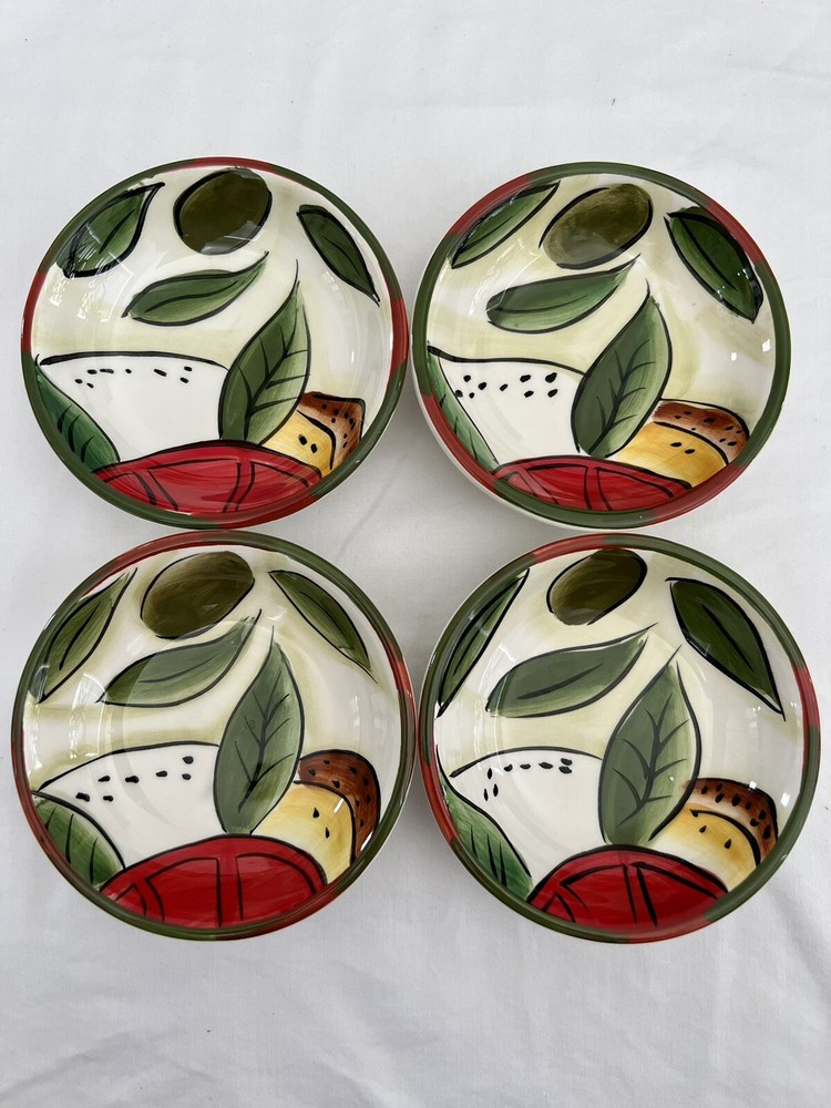 Pampered Chef Hand-Painted Olive Oil Glazed Dipping Bowls Set of 4