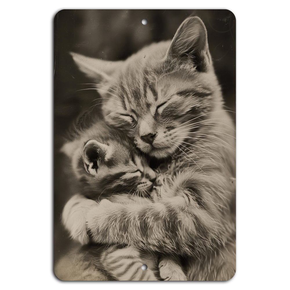 Vintage Cat Lovers Metal Sign - Cozy Feline Cuddle Art