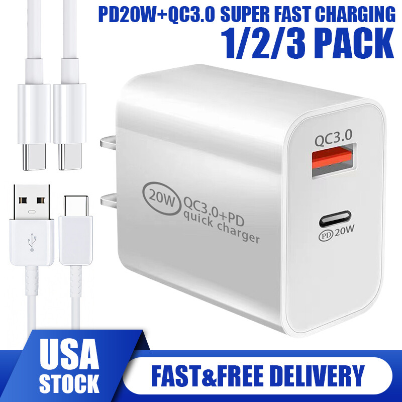 For iPhone 15 14 13 12 11 X 20W Fast Charger Block USB Type C Wall Power Adapter