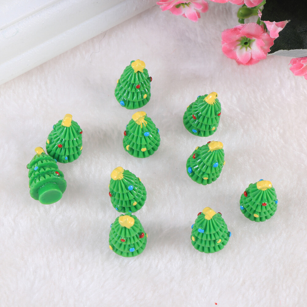 10pcs Miniature Decorations Resin Christmas Tree Ornaments for Crafts Garden