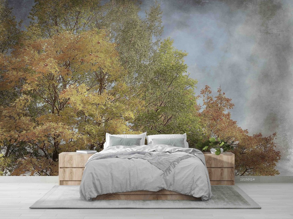 3D Autumn Forest Watercolor Wall Murals Wallpaper Murals Wall Sticker 8