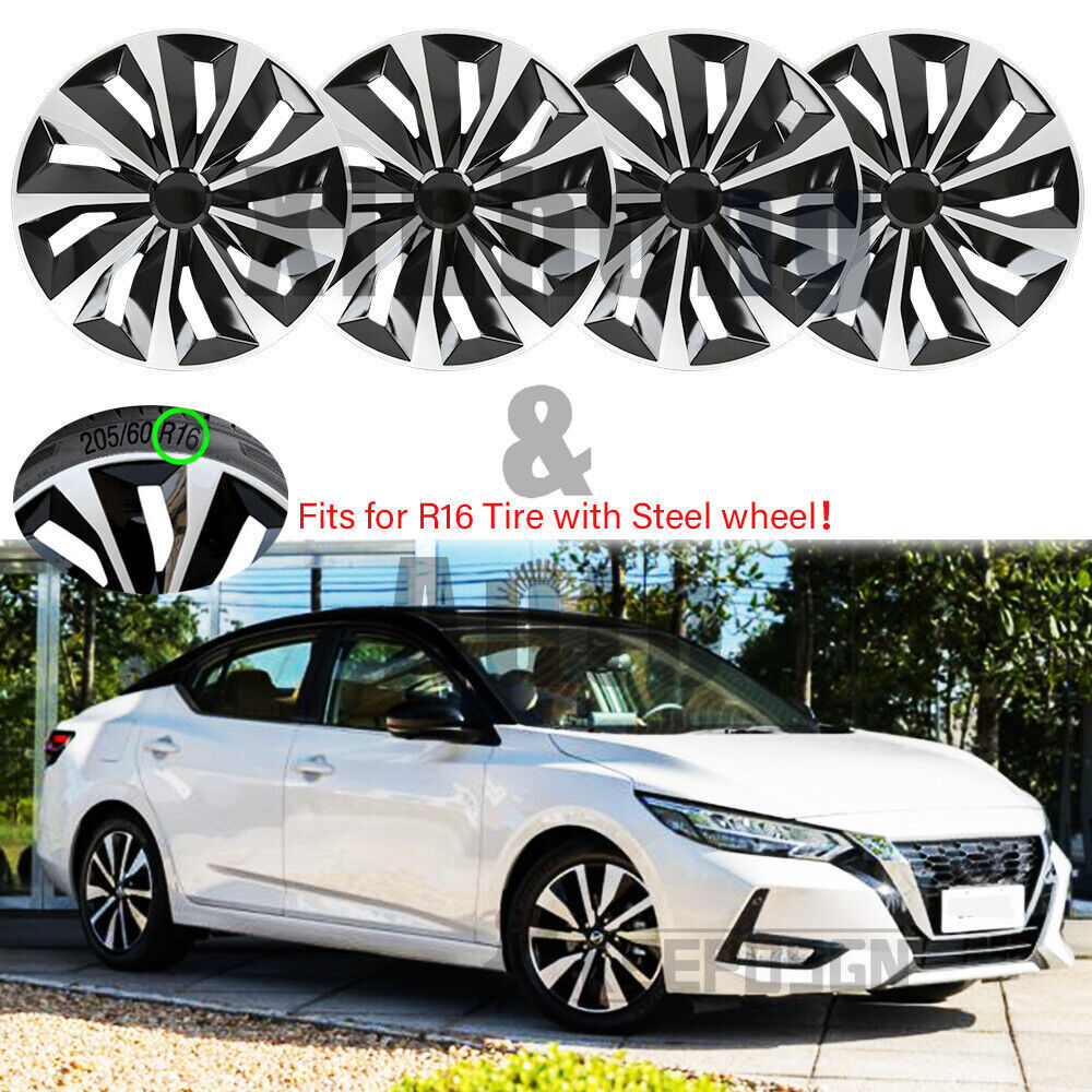 4 Silver 16 Inch Wheel Covers for Nissan Altima 2002-2023 Snap-On Full Rim Hubcaps