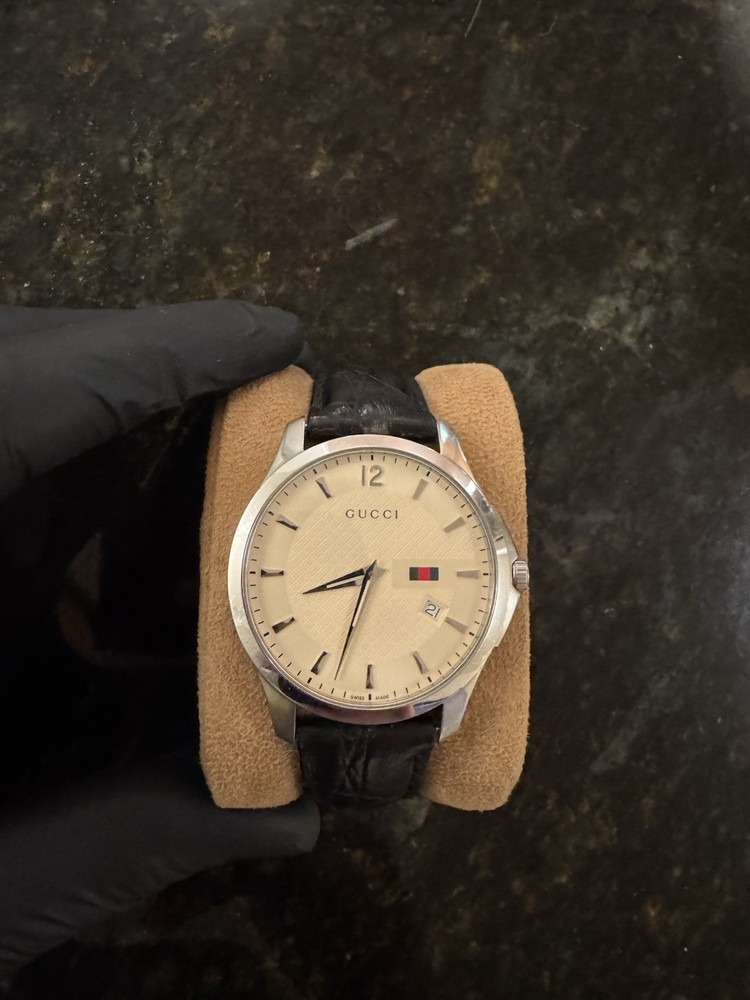 Gucci G-Timeless Silver Black Mens Watch with Leather Band