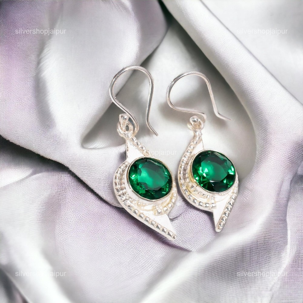 Natural Emerald Dangle Drop Boho Engagement Earrings in 925 Silver for Mother's Day-image