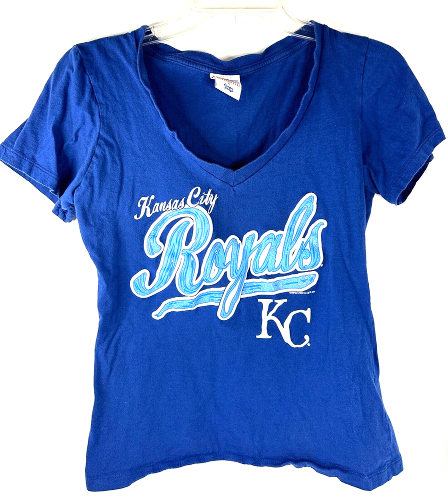 Cute KC Royals Blue Women's Adult Medium V-Neck Fan Gear T-shirt