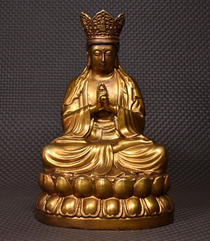7.5 Antique Tibetan Buddhism Bronze Gilt Tathagata Buddha Statue